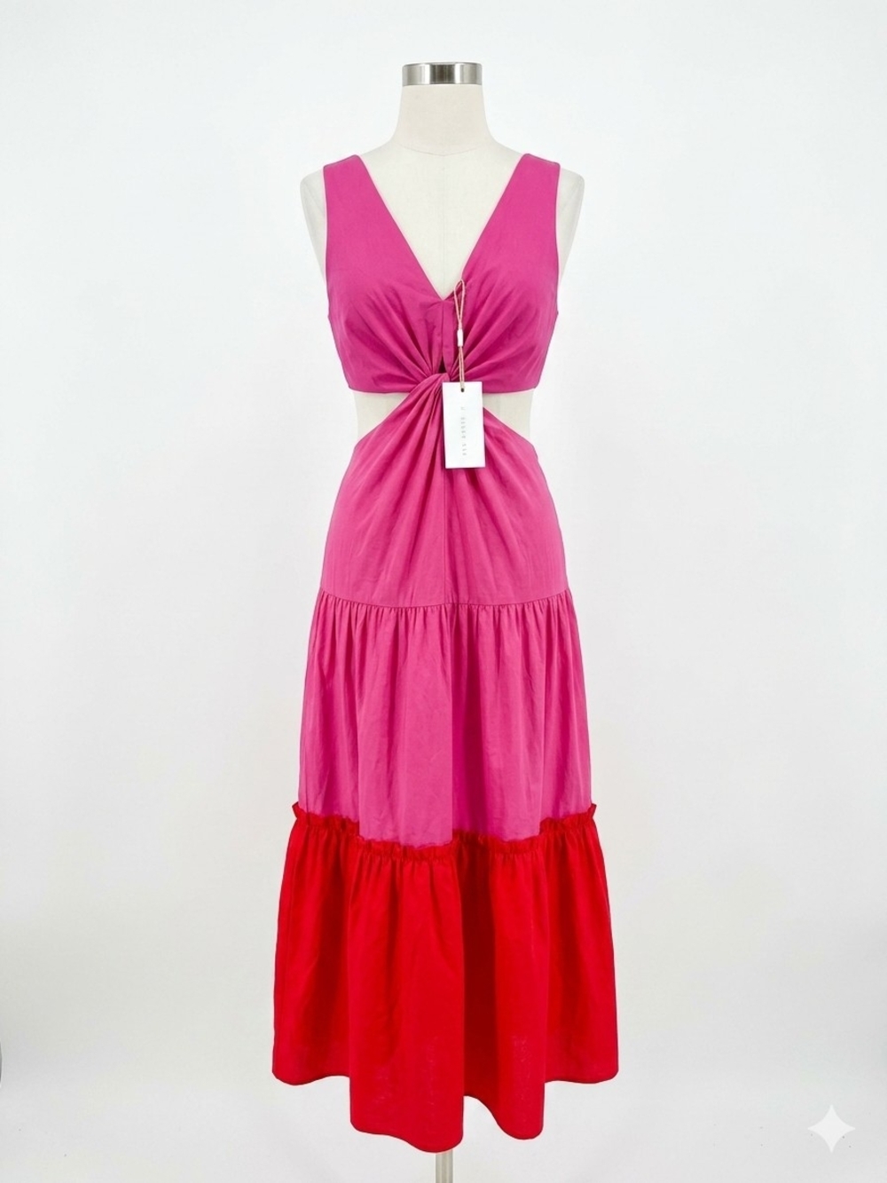 NWT Endless Rose Colorblock Cutout Pink Red Cotton Maxi Dress Size M